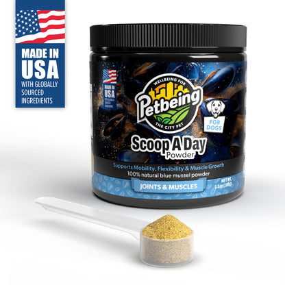 Scoop A Day Dog Supplement | Blue Mussel Powder | Mobility, Muscle, Joints Support | Omega 3 & 6 for Healthy Digestion and Immune Boost - Made in USA (3.5 oz)